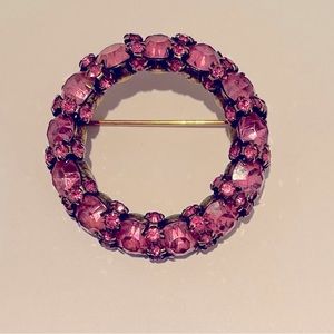 Vintage Warner pink rhinestone brooch